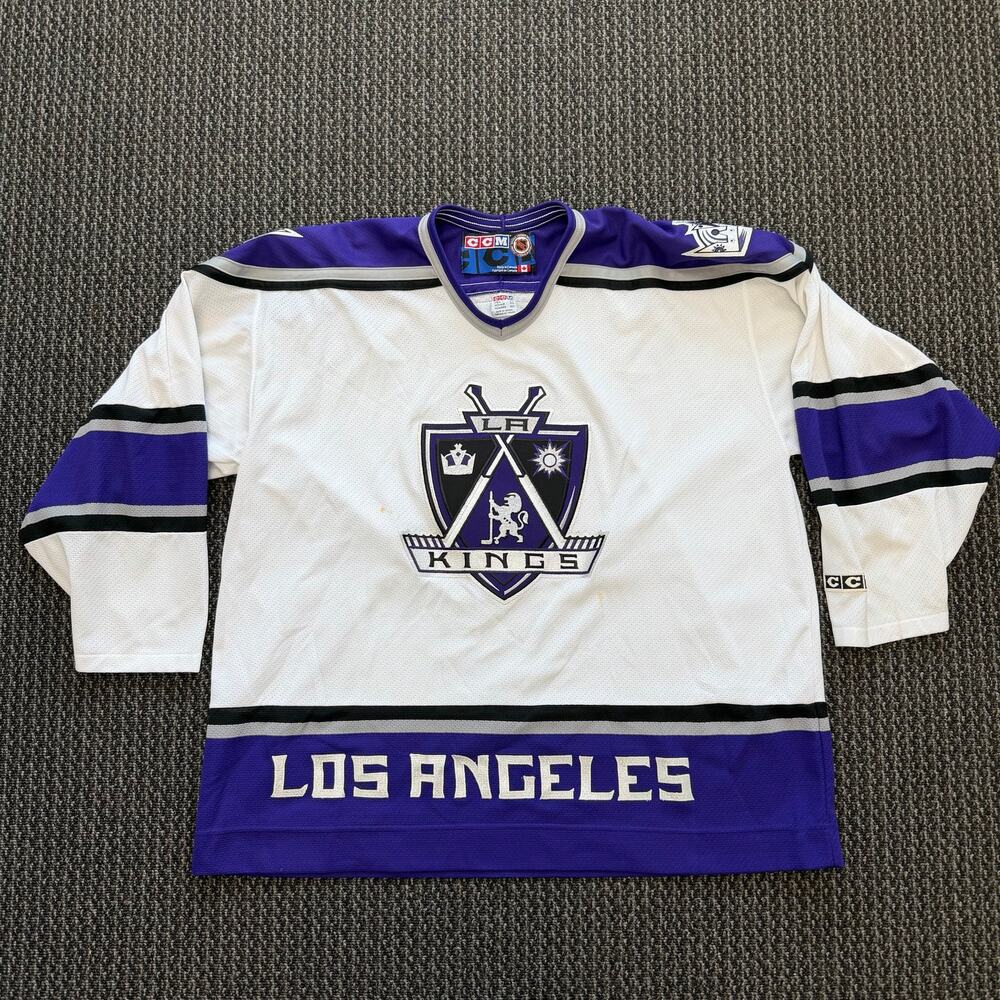 Vintage CCM Los Angeles Kings White/Purple NHL Hockey Jersey 1990's Size XXL